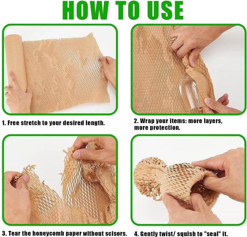 MIVERYEA Honeycomb Packing Paper, 15"x300' Eco Friendly Packing Materials for Shipping Breakable Recyclable Moving Supplies Paper Bubble Wrap Sheets Roll with 20 Fragile Sticker Labels - Image 3